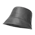 Minimalist black faux leather bucket hat for women with sleek pebble grain texture - M (56-58cm) / Gray