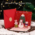 3D Christmas card set with pop-up tree and snowman, red envelope with gold seal - Christmas Tree / 12x12cm (Including Envelope/Sticker)