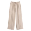 Damen Leinen-Optik weite Hose in Apricot mit elastischem Kordelzug und Perlen-Detail - XS / Beige Hose