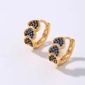 Golden heart earrings with three vertically aligned blue zircons in micropave setting - Gold Base Royal Blue Zircon