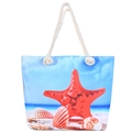 Digital print canvas beach tote bag featuring sea stars and shells with rope handles - Style 3