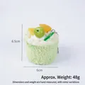 Green mousse cake keychain with apple topper, 6.5cm faux cream dessert accessory - Coconut Cake Keychain / Green