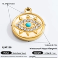Edelstahl-Anhänger Böser Blick in Gold mit Türkisstein und weißen Zirkonia - PJ91258-Rund Türkis