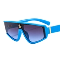 Electric blue oversized sunglasses with a gold star accent and purple gradient lenses - C6 Blue Frame Gradient Grey Blue Lens
