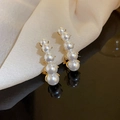 Elegant gold drop earrings with five graduated pearls on a luxurious satin backdrop - Gradient Five Pearls Style (12# White)