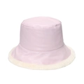Détail du chapeau de pêcheur en cuir PU rose avec bordure en fausse fourrure - Mauve Clair