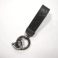 Car keychain featuring black braided leather and gunmetal zinc alloy buckle design - Black (Gunmetal Hardware)
