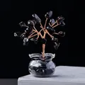 Handmade obsidian crystal money tree with gold copper wire in a glass pot - 18 Crystals Obsidian (Mini Fish Tank)