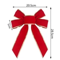 Detailed dimensions of a red velvet Christmas bow with gold edges measuring 20.5x28.5cm - Flocked Gold Edge 5-Loop Bow