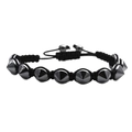 Verstelbare zwarte kralenarmband met gepolijste metalen kegelstuts voor heren, punkstijl - Taps toelopende stud spike stijl (NSHB00310)