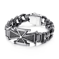Retro 316L stainless steel bracelet featuring a gothic cross and vintage aged finish - Iron Cross Style (KB111166-BD) / 22cm