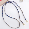 Crossbody strap featuring golden chain woven with blue leather and lobster clasps - Small Leather-wrapped Crossbody (Royal Blue) / 120cm
