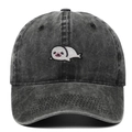 Casquette vintage en coton délavé gris avec broderie détaillée de phoque blanc - Noir