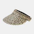 Detail view of woven straw visor featuring black and yellow pattern with zigzag brim - Black (3#)