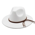 Detail of white felt fedora hat featuring brown braided cord and fringe tassels decoration - M (56-58cm) / White