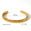 Adjustable C-shape bangle in gold finish with 7.9mm wide braided wheat pattern texture - Style 6 (Wheat Texture)