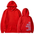 Oversized red hoodie featuring blue Do What Makes You Happy print on the back - S / Red (Pattern 2)