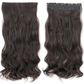 55cm one-piece wavy hair extension in dark brown with 5 clips for secure attachment - Dark Brown (2)