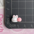 Mini coniglio in resina con rotolo rosa su scala graduata per riferimento dimensioni fai da te - Testa di coniglio con caramella arrotolata rosa