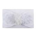 Soft white nylon baby headband featuring three delicate chiffon flowers for infants - White
