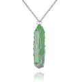 Natural green crystal tree of life wire wrapped hexagonal pillar pendant necklace - Wire Wrapped Green Aventurine + Metal Chain