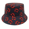 Detail of Halloween bucket hat with monster eyes and fangs on black cotton fabric - M (56-58cm) / Black with Red Monster Eyes (2#)