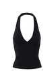 Slim fit black halter neck top for women featuring a minimalist sleeveless backless design - S / Black