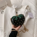Cute black strawberry shaped crossbody bag with gold studs and a metallic chain strap - Black