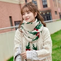 Écharpe épaisse tricotée crème avec motifs rennes de Noël pour femme en hiver - 30x160cm / Bonhomme de Neige de Noël Beige