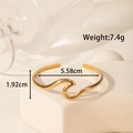 Polished gold wave-shaped stainless steel open cuff bracelet with size dimensions - Wave