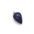 Teardrop pendant crafted from dark blue stone with white textures and silver metal bail - Blue Sodalite
