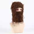 Brown fuzzy Balaclava knit face mask shown on a mannequin head for cold weather - Brown