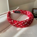 Elegant red and white hand-made tweed headband for women in a classic vintage style - Tweed / Charming Red / Red White Plaid
