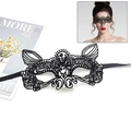 Elegant black lace masquerade mask with intricate cutout patterns and ribbon ties - 011 Elf