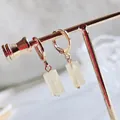 Gouden oorringen met lichtgele natuursteen rechthoekige hangers voor dames - Citrien