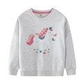 Sweat-shirt gris clair en coton pour filles avec broderie licorne et fleurs - 2T (Taille 80-90cm) / Licorne Gris Clair (3002)