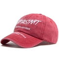 Casquette de baseball rouge en coton délavé vintage avec broderie 3D blanche - Réglable / Rouge Pastèque