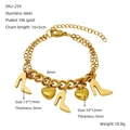 Bracciale in acciaio inossidabile placcato oro 18 carati con ciondoli cuore e tacchi - Bracciale Multi-Ciondolo Cuore Tacchi Alti (ZH259G) / Oro