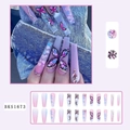 Long coffin purple gradient press-on nails with butterfly pattern and rhinestone accents - BKS1673 Heart Gradient Butterfly