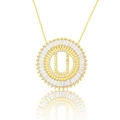Elegant gold letter U necklace pendant with round zircon inlay and mirror reflection - Gold Letter-U