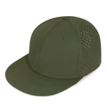 Army green breathable laser-cut snapback flat brim cap with adjustable strap - Dark Green