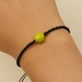 Adjustable black braided rope bracelet featuring a fluorescent green tennis ball charm - Tennis Style (9532)
