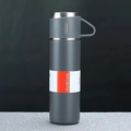 Dark grey matte stainless steel thermos with Hot & Cold label and triangle handle - Grey Cup