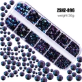 12-grid box of iridescent purple and blue resin flatback rhinestones for nail art, 36g - Blue Purple (ZSHZ-896)