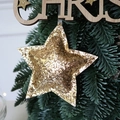 Estrella brillante de lentejuelas doradas con costuras finas colgada en el árbol de Navidad - 10.5cm / Estrella de Cuero Champán
