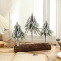 Mini Christmas artificial pine trees with realistic snow effect on natural wood base stand - 28CM Triple Tree Stake Style