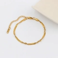 Three-layer gold layered snake chain necklace with spiral twist and lobster clasp detail - E2146 Twisted Flat Snake Gold Bracelet
