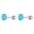 Pair of minimalist light blue crystal screw back earrings in polished silver finish - 1 Pair / Large (2853) / Silver Blue