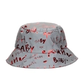 Grey luminous bucket hat with red graffiti BABY text for street style outdoor wear - Grey Base with Red Metallic Print (A)