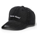 Detail of white Pamela Raina embroidery on washed black denim cotton baseball cap - Washed Black